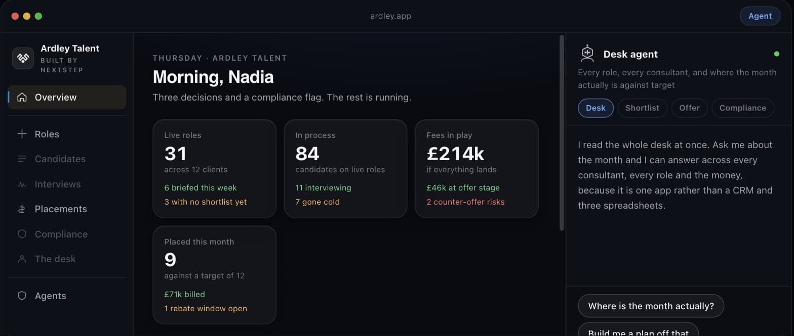 The NextStep app built for a recruitment agency